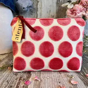 Elegant Rose Pink Polka-Dot Velvet Accessories Pouch Clutch