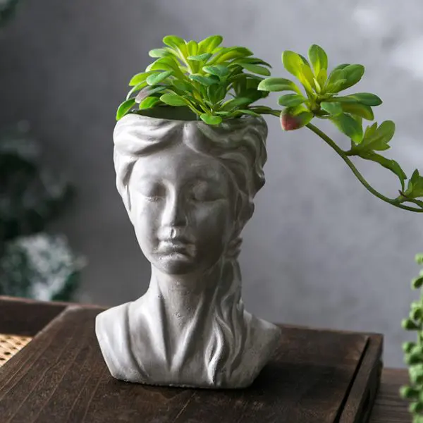 Cement Musing Girl Planter
