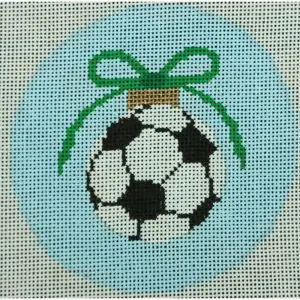 Soccer Ball With Green Bow On Pale Blue-KKO201D
