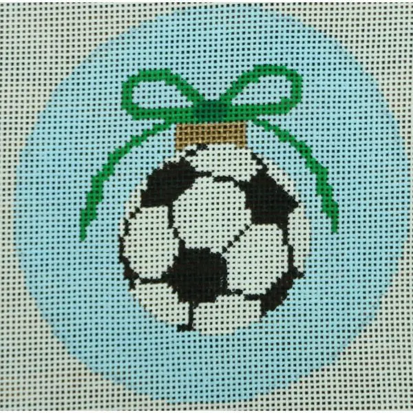 Soccer Ball With Green Bow On Pale Blue-KKO201D