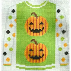2 Pumpkins On Acid Green Sweater-KKO220C-3.75x4 - 18M