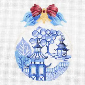Chinoiserie Blue Toile Ornament - 3.5 x 4.75" - 18 mesh