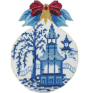 Blue and White Pagoda Kissing Ball Ornament - 18 mesh