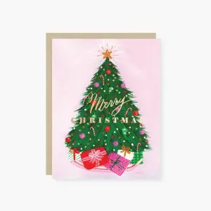 Bright christmas tree foil holiday card
