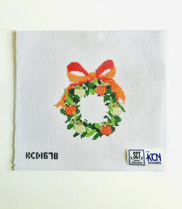 Pumpkins Wreath Canvas- 4 1/2" X 4 3/4" 13 Mesh