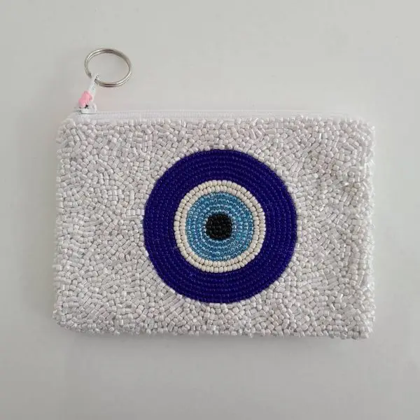 Round Evil Eye-Beaded Coin Purse