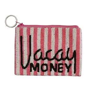 White/Pink- Black-Beaded Coin Purse