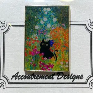 Black Cat Among Flowers- 1 1/8 x 1 5/8"