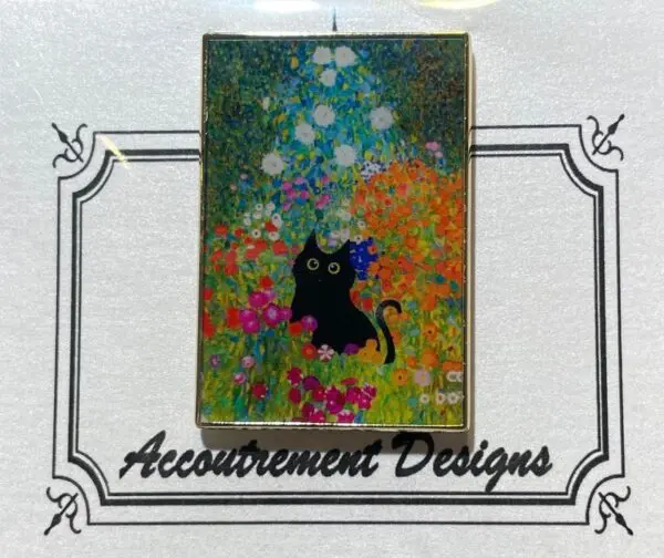 Black Cat Among Flowers- 1 1/8 x 1 5/8"