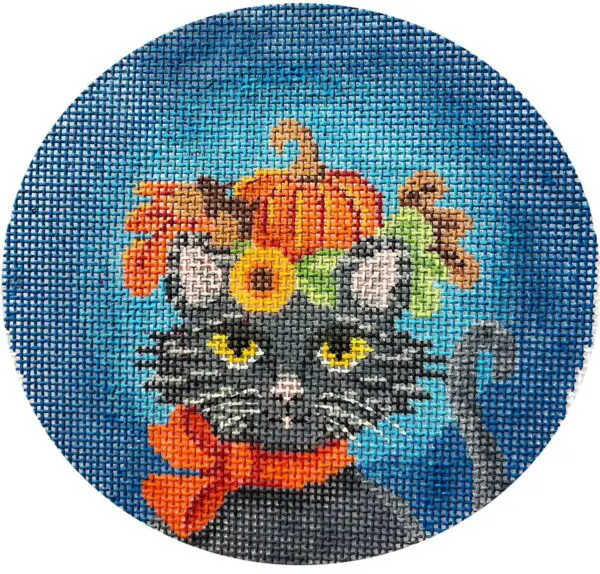 Carmine a Halloween Cat - 4" round - 18 mesh