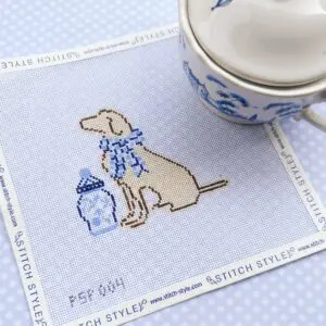 Dog with Ginger Jar and Blue Bow- 18 Mesh
