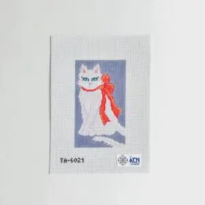 White Cat with Orange Bow Bookend/Eyeglass Case Canvas 4" X 7 1/4" 13 Mesh (1)