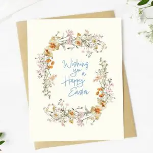 "Wishing you a happy Easter" Floral Wreath Card