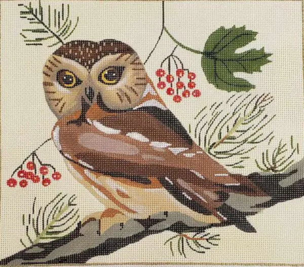 Owl with Berries- 9" x 8"- 18 Mesh