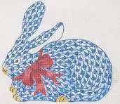 Large Blue Fishnet Bunny with Bow - 9" x 8" 18 Mesh