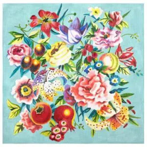 FF330-Large Floral Custom on Turquois-18" x 18" - 13M