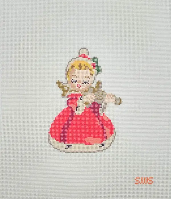 Vintage Ceramic Christmas Angel with Violin 3 x 4.5" 18 mesh
