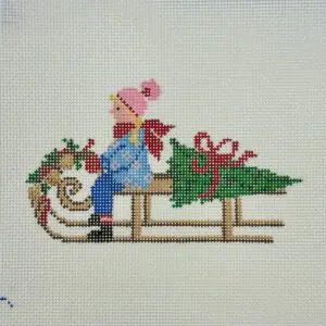 Festive Sled-Girl-5" x 3" -18 mesh