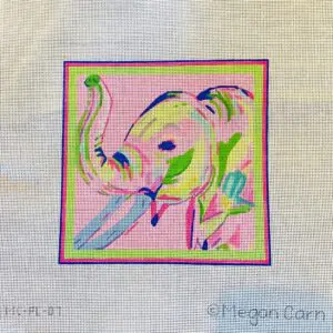 Pink Elephant Multi on Bright Pink- 6 5/8" square - 18 Mesh