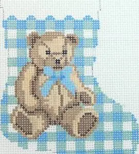Blue Gingham Teddy Mini Stocking - 6" tall - 13 M