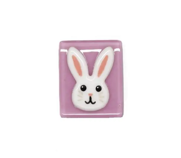 Bunny Face Fused Glass Needle Minder-1 1/4" x 1 1/2"