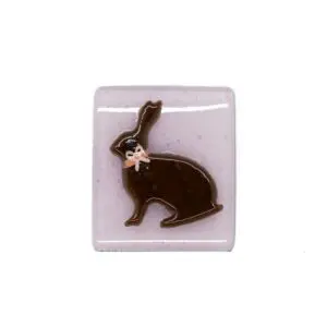 Chocolate Bunny Fused Glass Needle Minder-1 4/8" x 1 1/2"