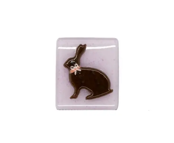 Chocolate Bunny Fused Glass Needle Minder-1 4/8" x 1 1/2"