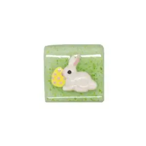Bunny with Easter Egg Fused Glass Needle Minder-1 1/8" x 1"