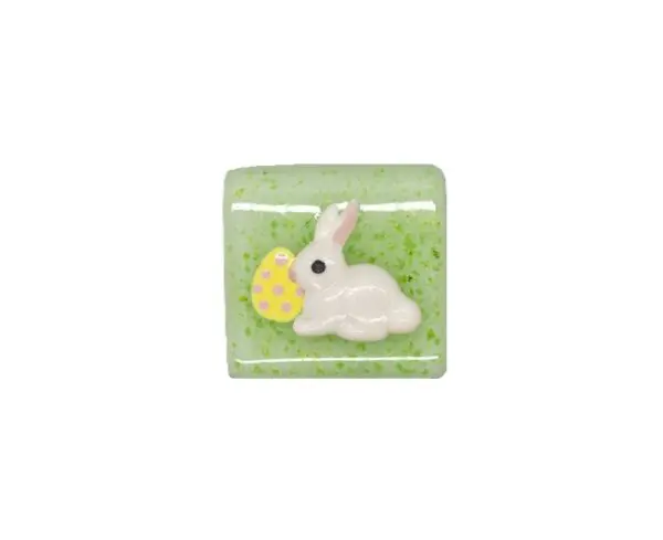 Bunny with Easter Egg Fused Glass Needle Minder-1 1/8" x 1"