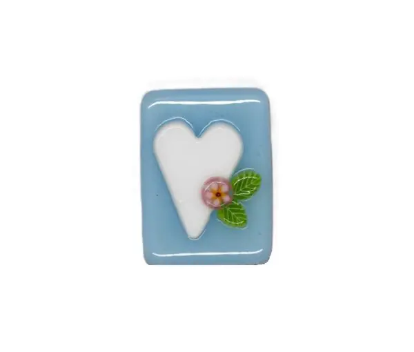 Heart Fused Glass Needle Minder 3-1" x 1 3/8"