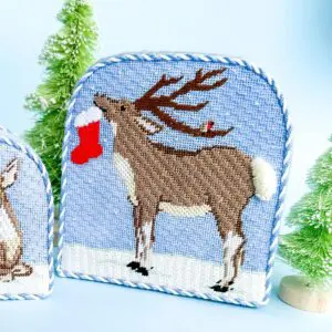 Reindeer with Stocking: Christmas Forest Needlepoint Collection-18 Mesh