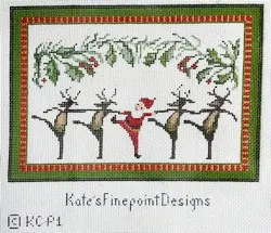 Dancing Santa and Reindeer-10" x 6 3/4"-13 Mesh