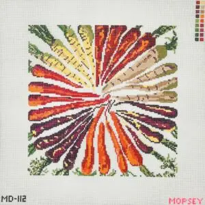 Carrot Mandala, 10 x 10" stitch painted area, 13 Mesh