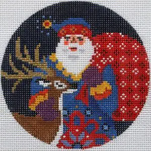 AC 094-Jacobean Santa with Deer- 4" Round- 18 Mesh