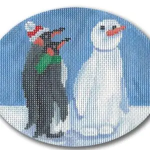 Penguins and Snowman-5" x 4" Oval - 18 mesh