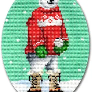 Polar Bear w/Red Sweater-3 3/4" x 5" Oval- 18 mesh