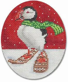 Puffin in Snowshoes-3 3/4" x 4 1/2" Oval-18 Mesh