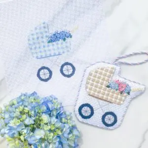 Blue Hydrangea Baby Carriage-3 3/4" x 4 1/2"- 18 Mesh