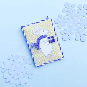 Mouse with Blue Scarf - 2 1/4" x 3 1/4"- 18 Mesh
