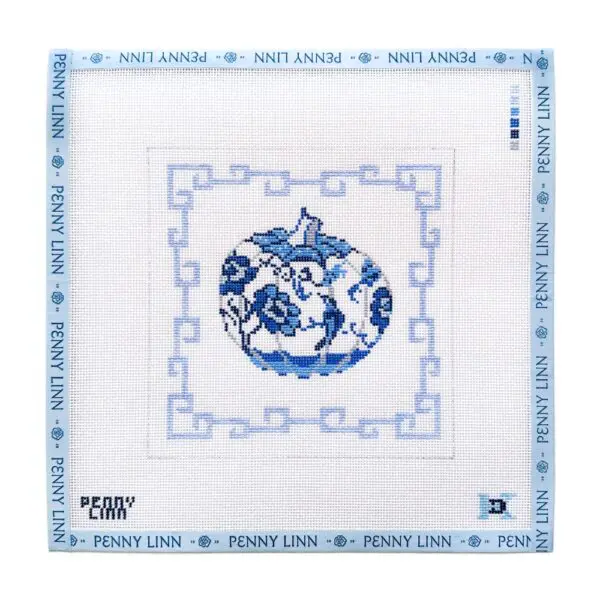 Chinoiserie Pumpkin - White Floral -6" X 6"- 18 Mesh
