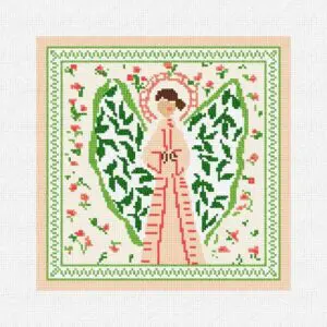 Joyful Angel-Pink and Green-7" x 7"- 18 mesh