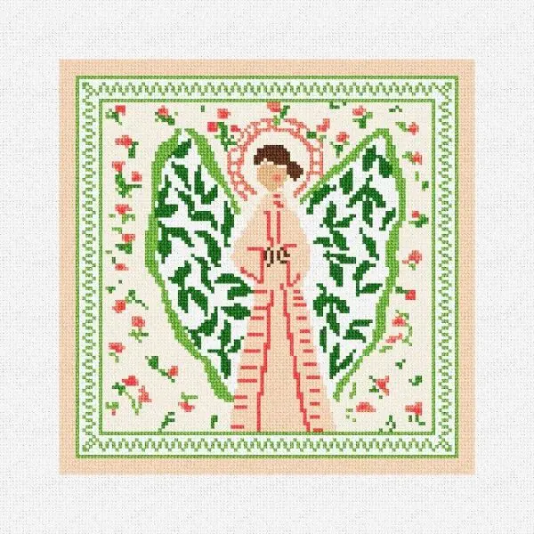 Joyful Angel-Pink and Green-7" x 7"- 18 mesh