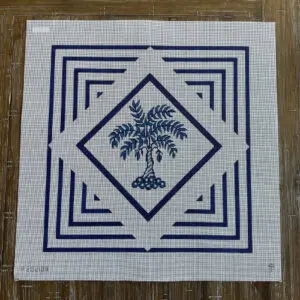 Blue Palm in Diamond and Squares-18" square-12 Mesh