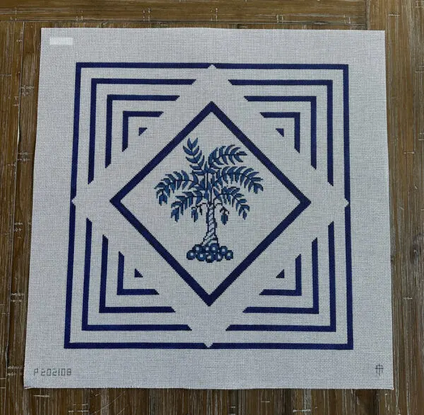Blue Palm in Diamond and Squares-18" square-12 Mesh