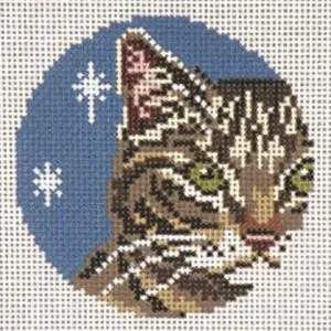 Brown Tabby Cat Ornament- 4" Round - 13 mesh