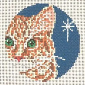 Orange Tabby Cat Ornament- 4" Round - 13 mesh