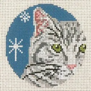 Grey Tabby Cat Ornament- 4" Round - 13 mesh