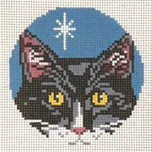 Black and White Cat Ornament- 4" Round - 13 mesh