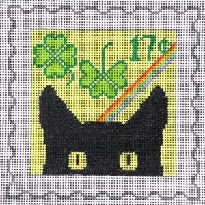 Peeky Kitty Postage Stamp - St. Patrick's Day-18 Mesh