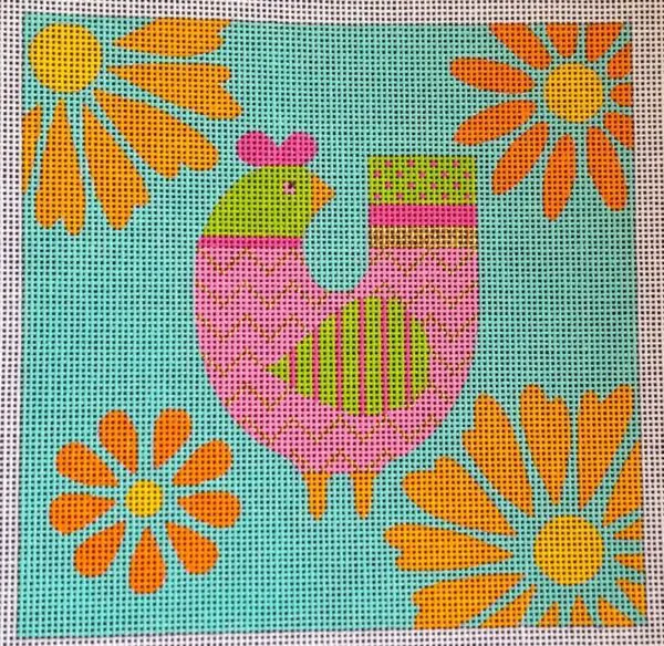Mod Birds - Green Woodgrain Background-18 Mesh